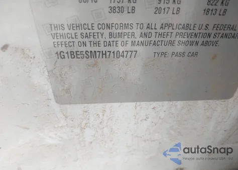 2017 Chevrolet Cruze Lt Auto from USA, damaged, VIN 1G1BE5SM7H7104777